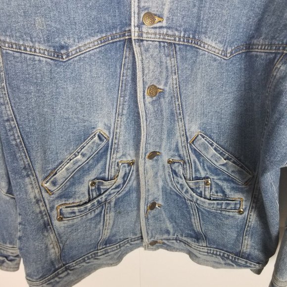 VTG 80's Womens Denim Jean Jacket Harley Davidson Patch Floral American Flag - Picture 4 of 10